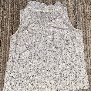 LOFT White Sleeveless Blouse with Black Dots (8)